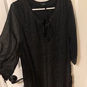 Tolani Black Beaded Long Sleeve Shift Dress